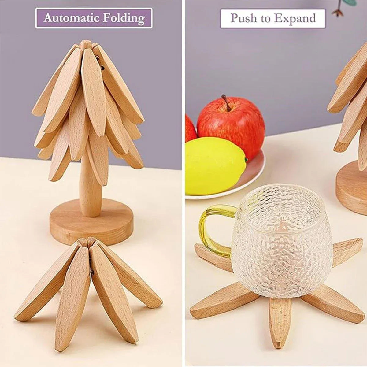 Solid Wooden Trivet for Hot Dish Walnut Christmas Tree Table Heat-Resistant Mat - Beige-4pcs