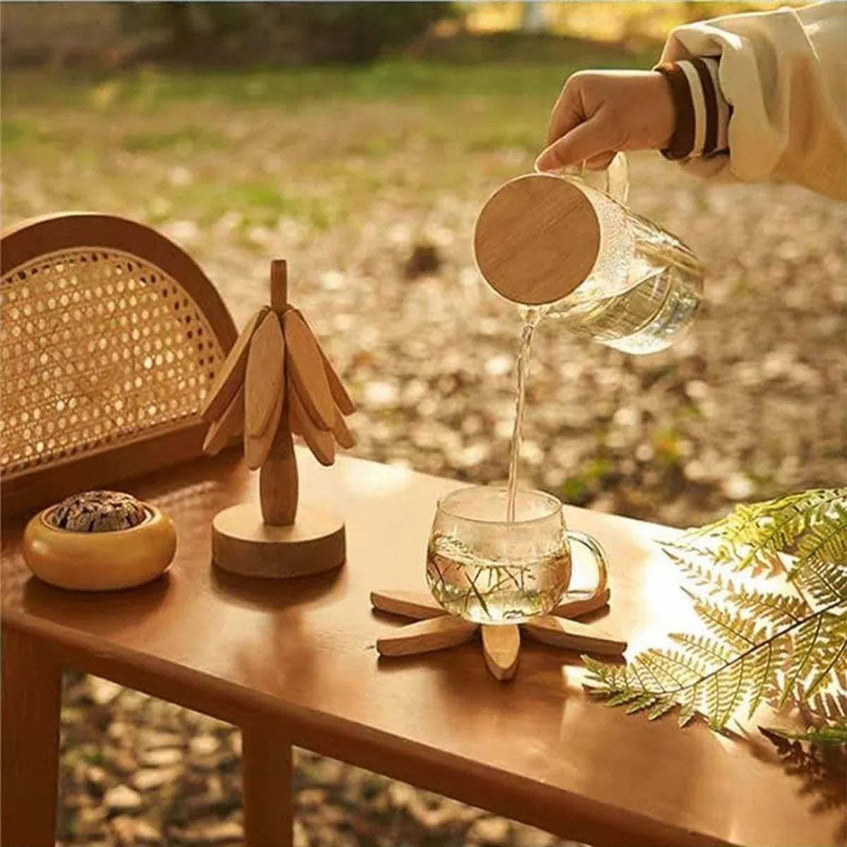 Solid Wooden Trivet for Hot Dish Walnut Christmas Tree Table Heat-Resistant Mat - Beige-4pcs