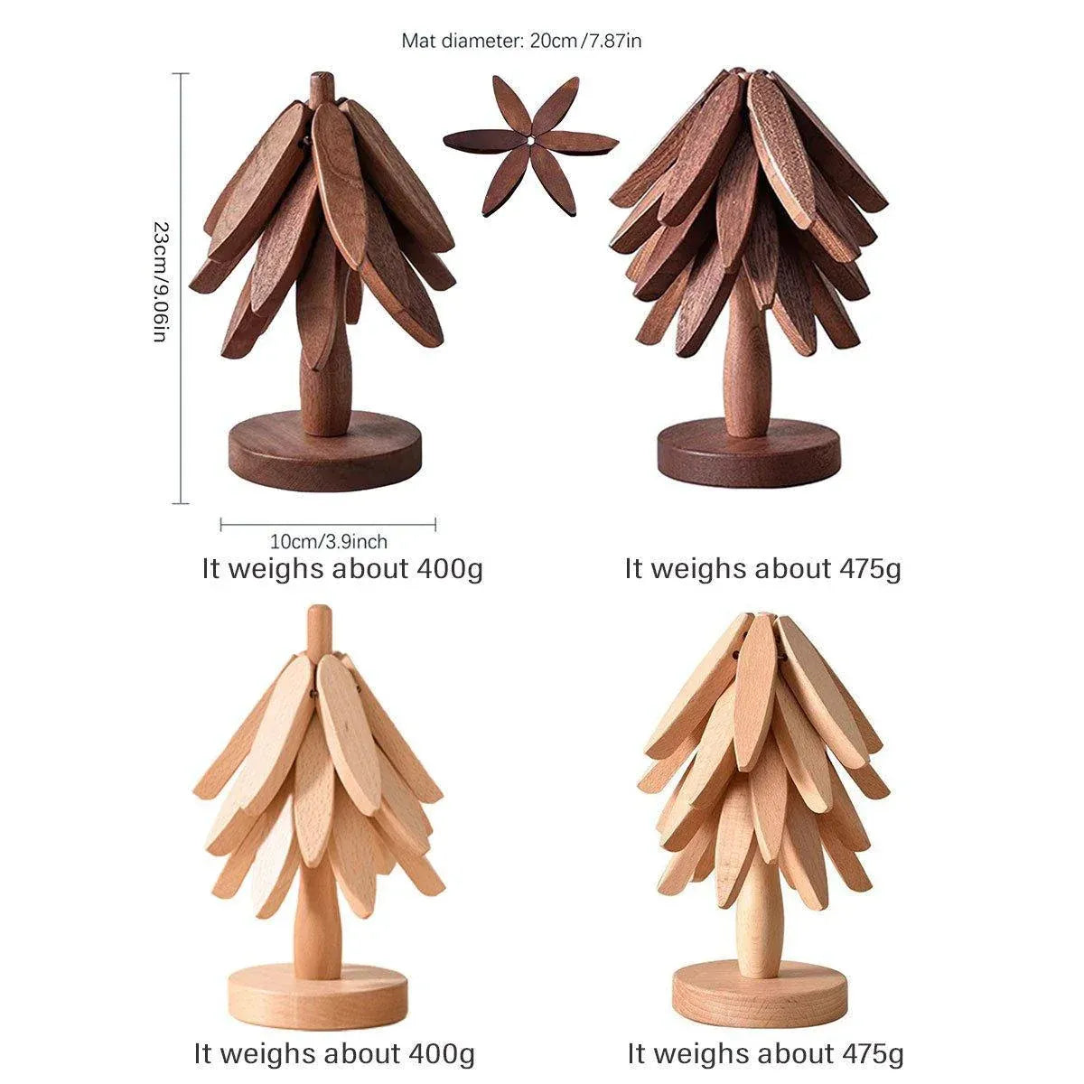 Solid Wooden Trivet for Hot Dish Walnut Christmas Tree Table Heat-Resistant Mat - Brown-3pcs