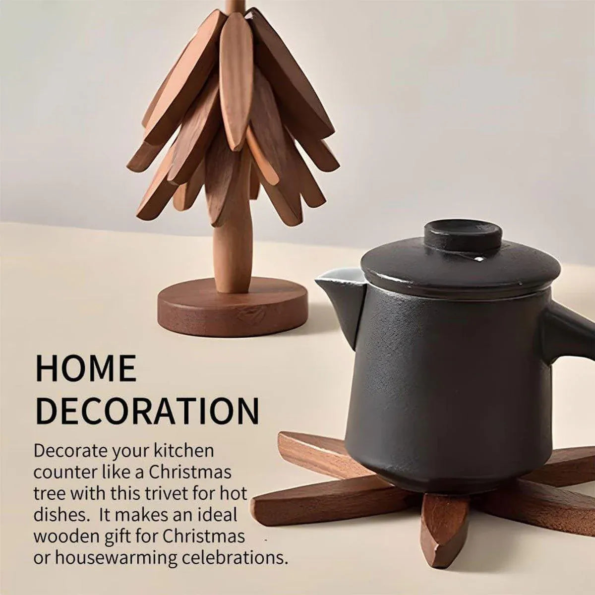 Solid Wooden Trivet for Hot Dish Walnut Christmas Tree Table Heat-Resistant Mat - Brown-3pcs