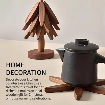 Solid Wooden Trivet for Hot Dish Walnut Christmas Tree Table Heat-Resistant Mat - Brown-3pcs