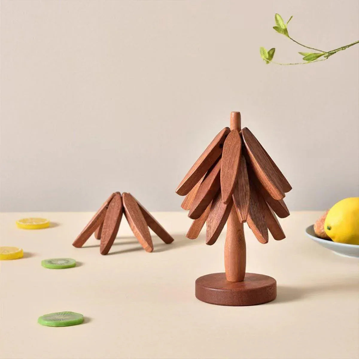 Solid Wooden Trivet for Hot Dish Walnut Christmas Tree Table Heat-Resistant Mat - Brown-3pcs