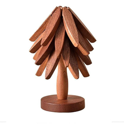 Solid Wooden Trivet for Hot Dish Walnut Christmas Tree Table Heat-Resistant Mat - Brown-4pcs