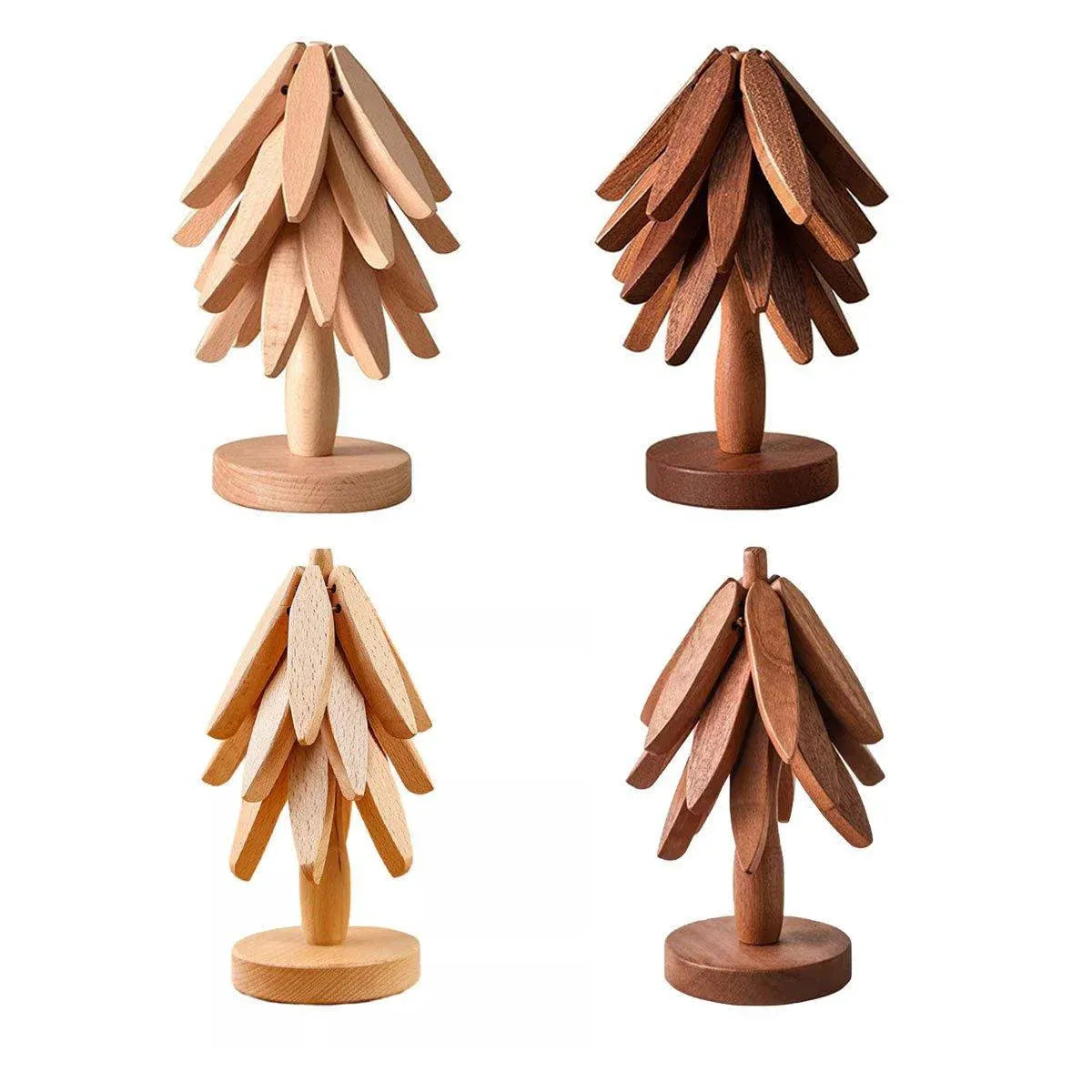Solid Wooden Trivet for Hot Dish Walnut Christmas Tree Table Heat-Resistant Mat - Brown-4pcs