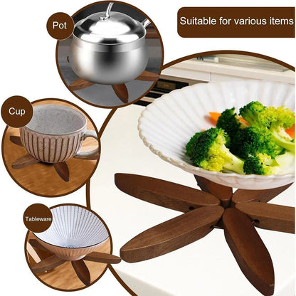 Solid Wooden Trivet for Hot Dish Walnut Christmas Tree Table Heat-Resistant Mat - Brown-4pcs