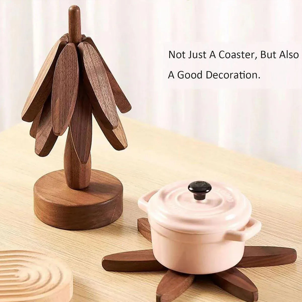 Solid Wooden Trivet for Hot Dish Walnut Christmas Tree Table Heat-Resistant Mat - Brown-4pcs