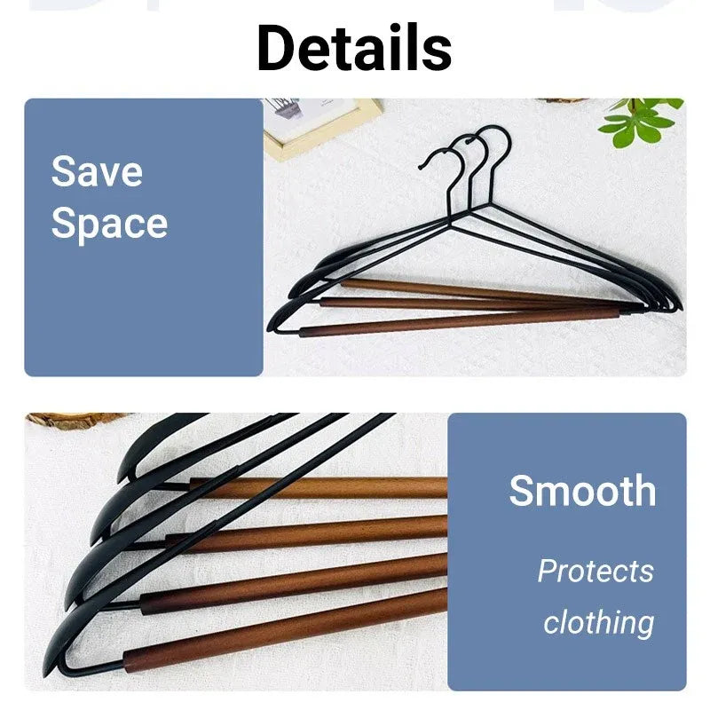6pcs Iron Wood Combination No Trace Hangers Non Slip for Coat Shirt Closet