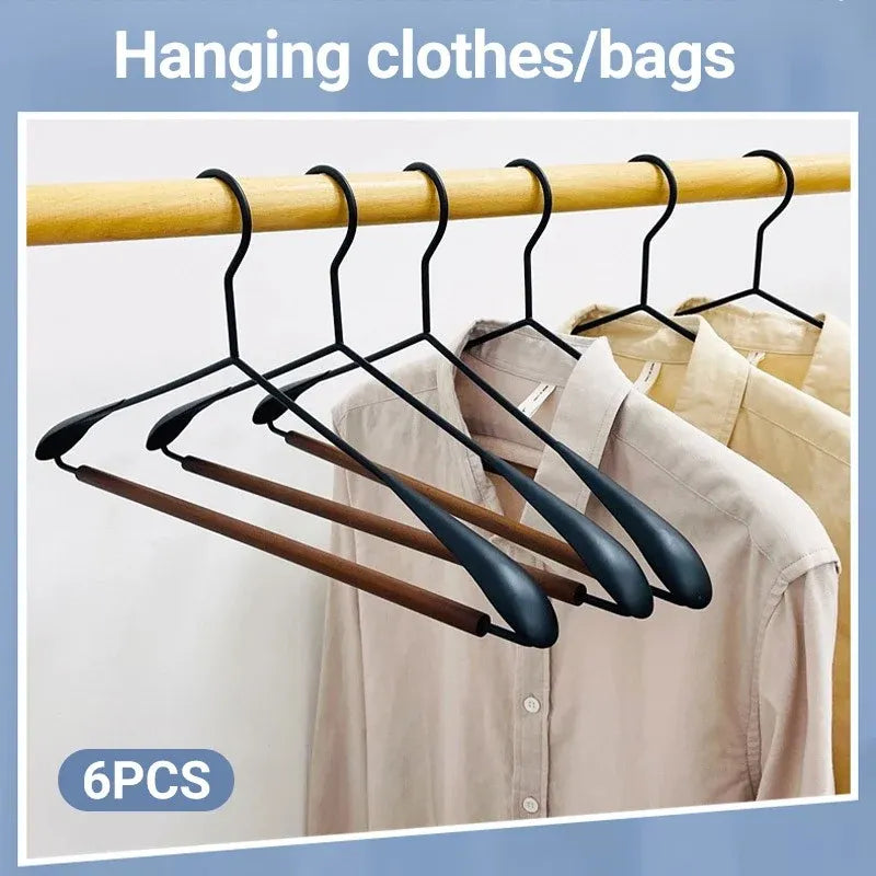 6pcs Iron Wood Combination No Trace Hangers Non Slip for Coat Shirt Closet