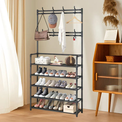Combined Hat Shoe Coat Rack All in One Entryway Shoe Stand Clothes Hanger