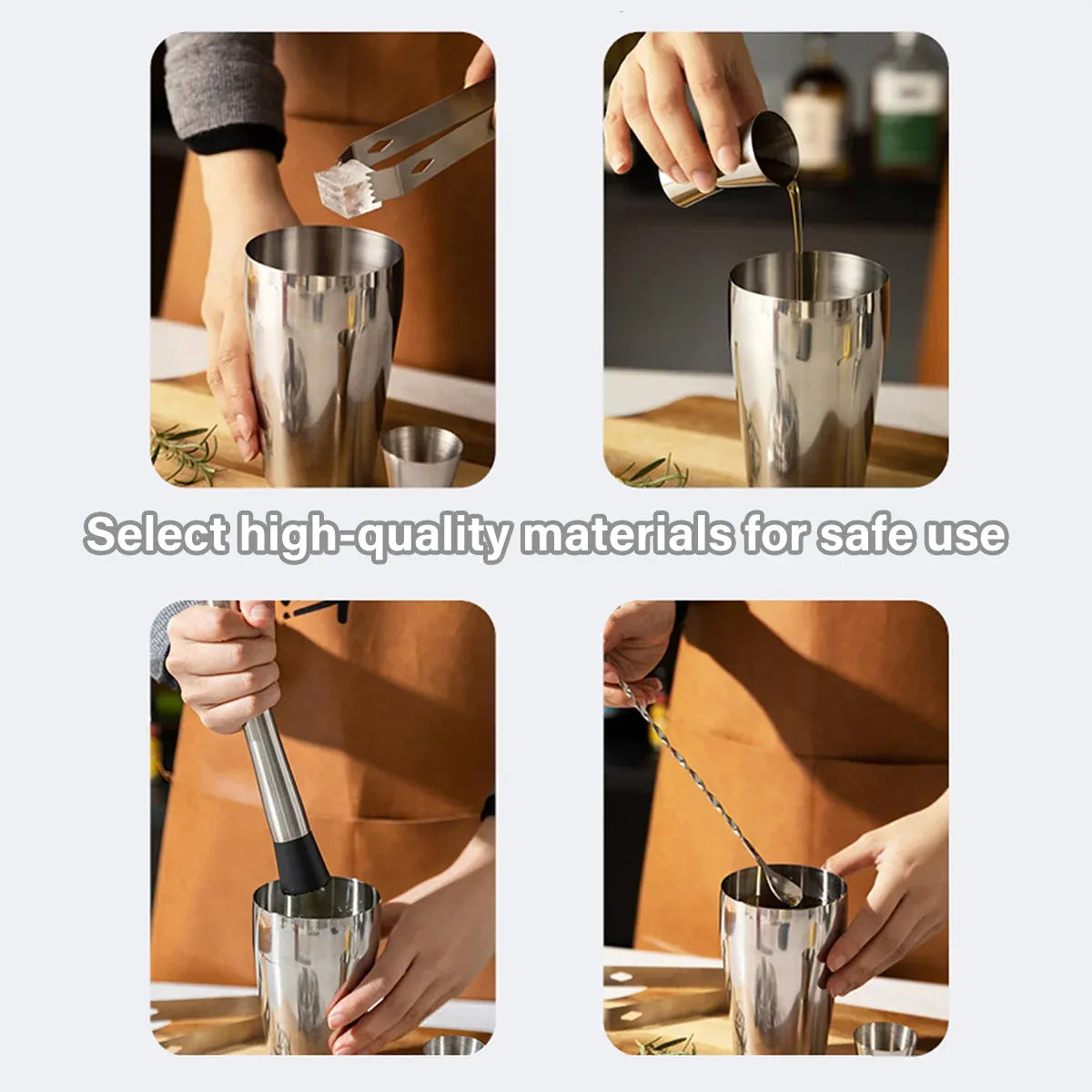 Cocktail Shaker Set Bar Tools Stainless Steel Mixing Glasses Drink Shaker Cups - Black