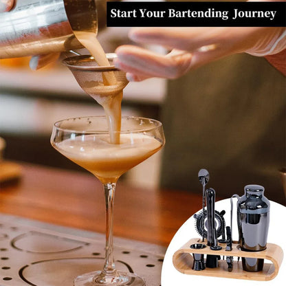 Cocktail Shaker Set Bar Tools Stainless Steel Mixing Glasses Drink Shaker Cups - Black