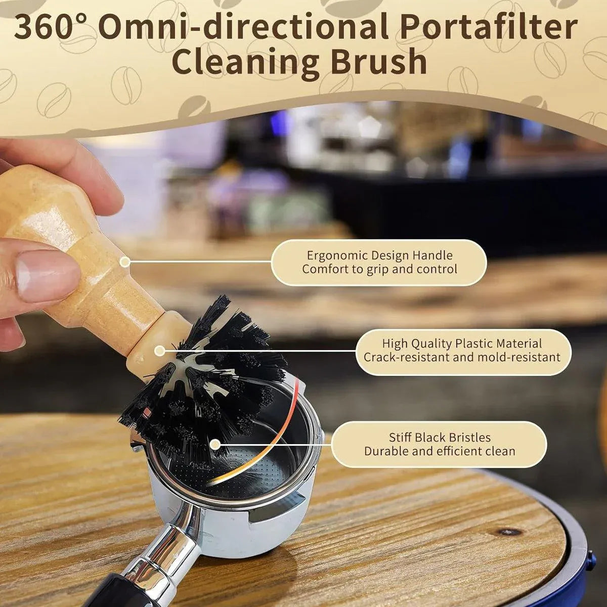Coffee Basket Brush Coffee Cleaning Brush with Wood Handle for Portafilter Basket - Large