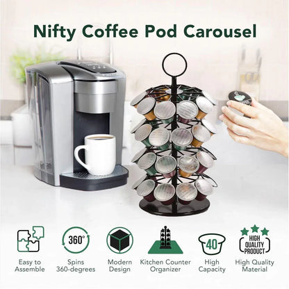 Coffee Capsule Organizer 360 Degree Rotating Holder Rack for 40 Pods Storage