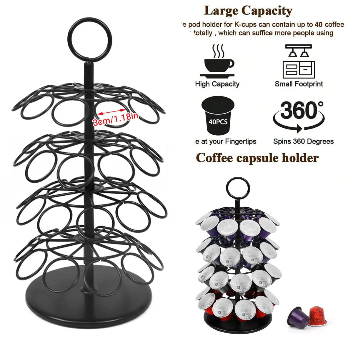 Coffee Capsule Organizer 360 Degree Rotating Holder Rack for 40 Pods Storage