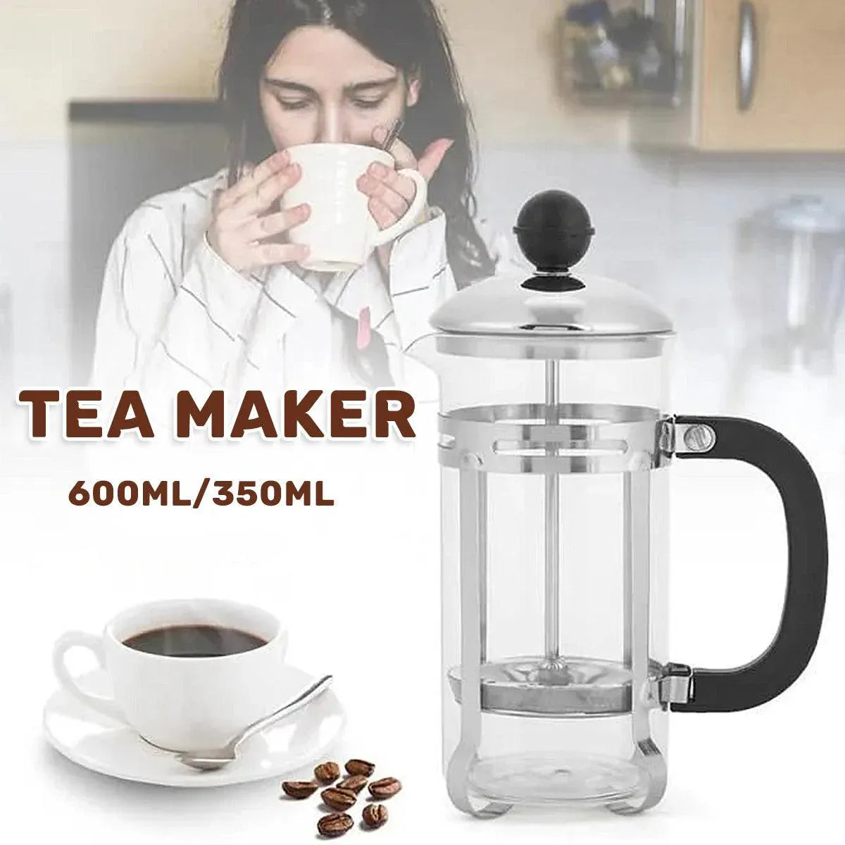 350ml 600ml Stainless Steel Glass French Press Coffee Tea Maker for Home Office - 350ML