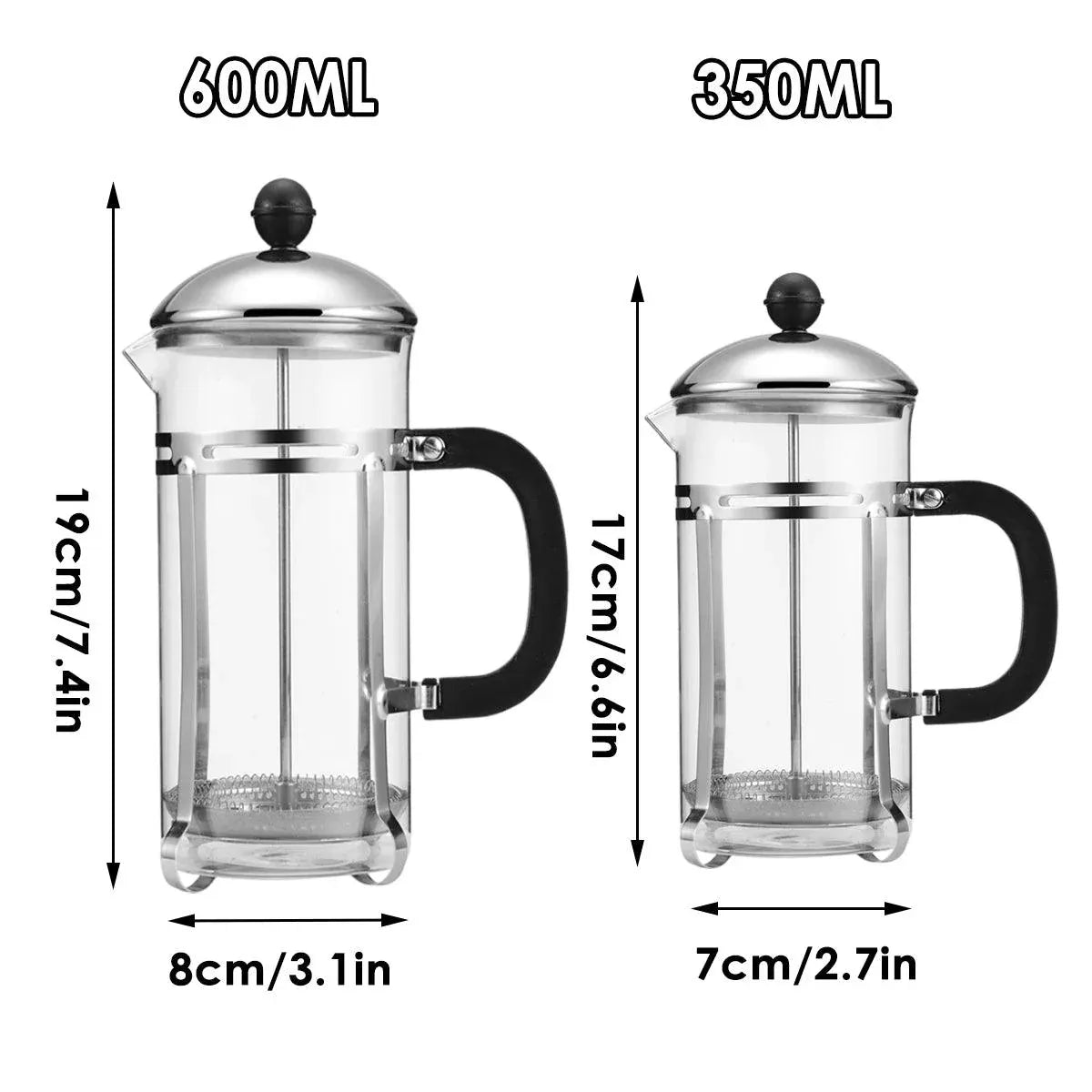 350ml 600ml Stainless Steel Glass French Press Coffee Tea Maker for Home Office - 350ML