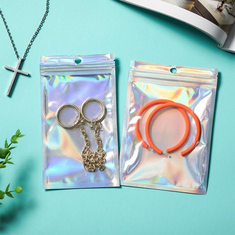 100/200X Iridescent Zip Bags for Food Storage & Holographic Makeup Pouch - 14*20cm 200PCS