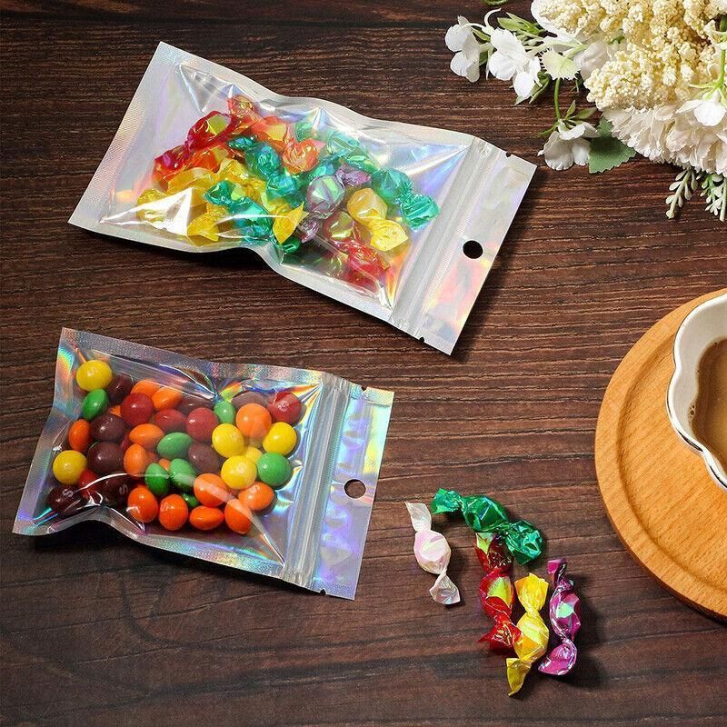 100/200X Iridescent Zip Bags for Food Storage & Holographic Makeup Pouch - 14*20cm 200PCS