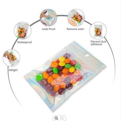 100/200X Iridescent Zip Bags for Food Storage & Holographic Makeup Pouch - 14*20cm 200PCS