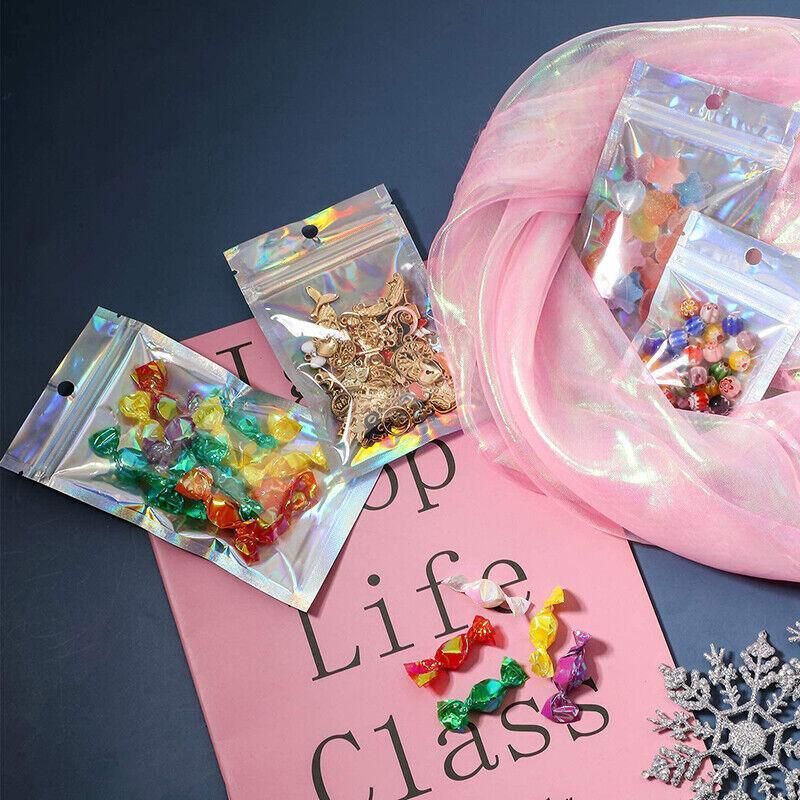 100/200X Iridescent Zip Bags for Food Storage & Holographic Makeup Pouch - 14*20cm 200PCS