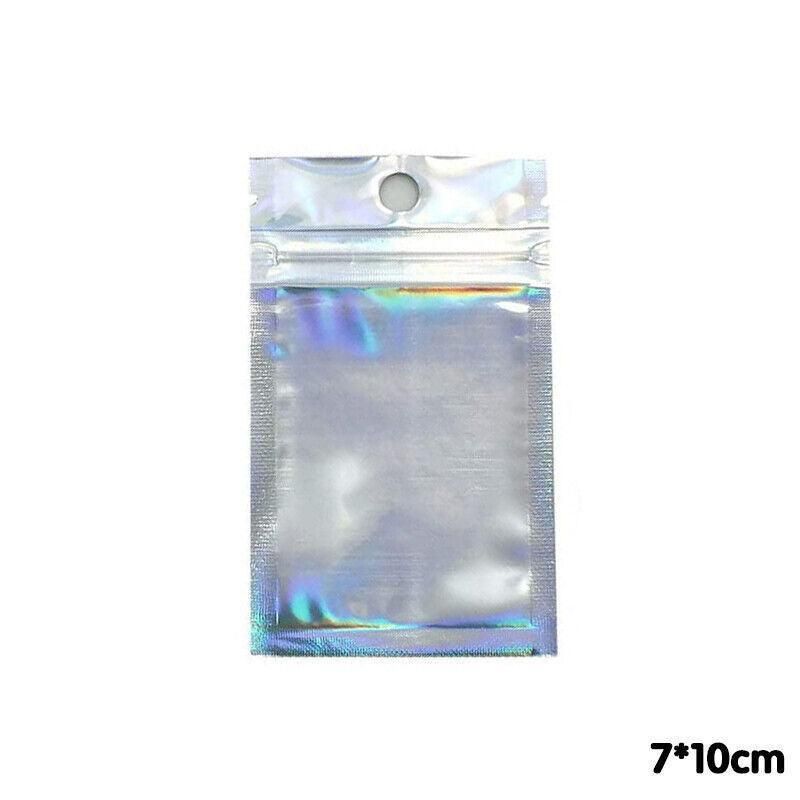 100/200X Iridescent Zip Bags for Food Storage & Holographic Makeup Pouch - 14*20cm 200PCS