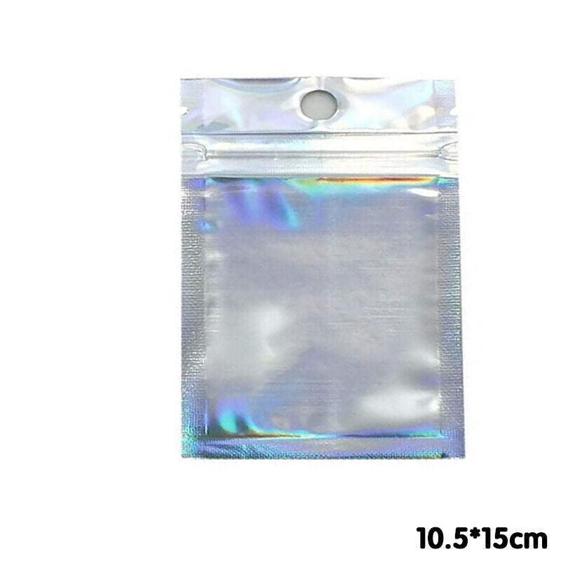 100/200X Iridescent Zip Bags for Food Storage & Holographic Makeup Pouch - 14*20cm 200PCS