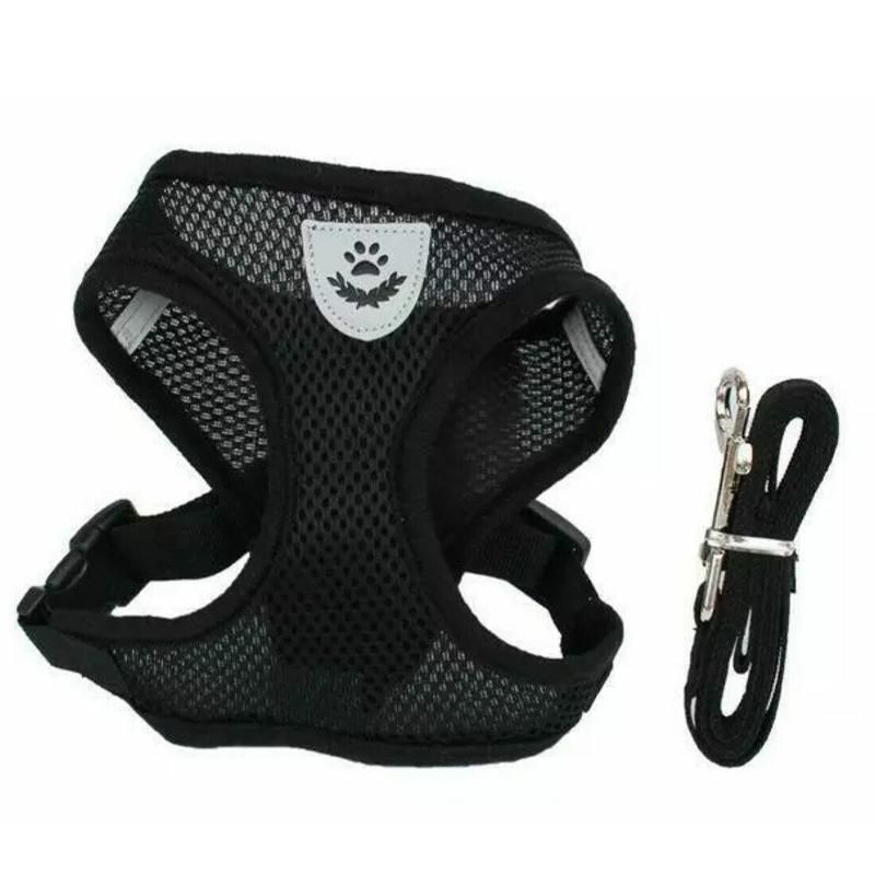 L Size Pet Dog Cat Puppy Soft Leash VEST Mesh Breathe Adjustable Harness Braces Clothes - Black