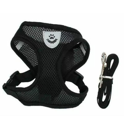 L Size Pet Dog Cat Puppy Soft Leash VEST Mesh Breathe Adjustable Harness Braces Clothes - Black