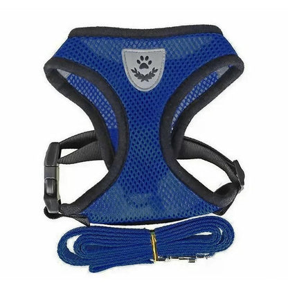 M Size Pet Dog Cat Puppy Soft Leash VEST Mesh Breathe Adjustable Harness Braces Clothes - Blue