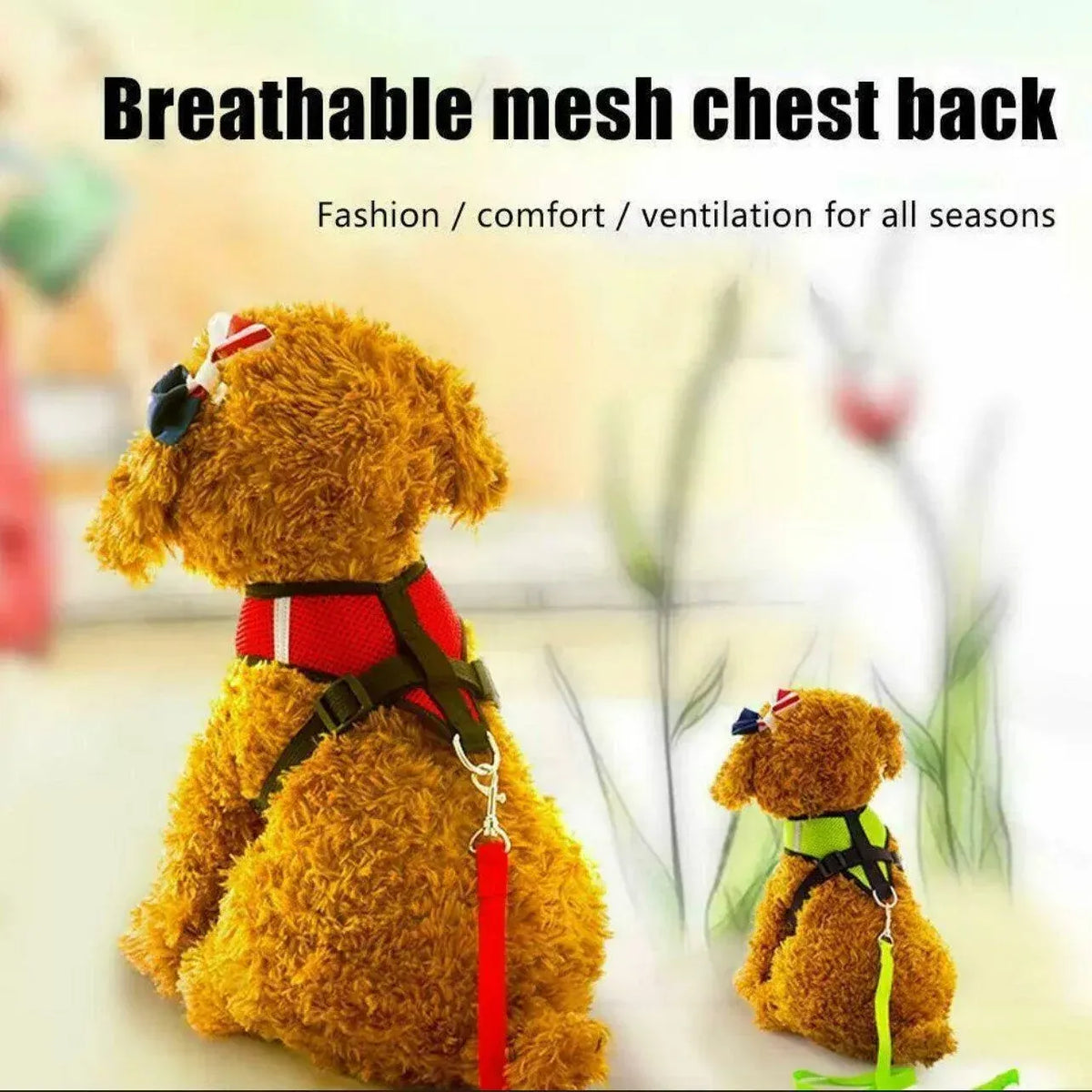 M Size Pet Dog Cat Puppy Soft Leash VEST Mesh Breathe Adjustable Harness Braces Clothes - Green