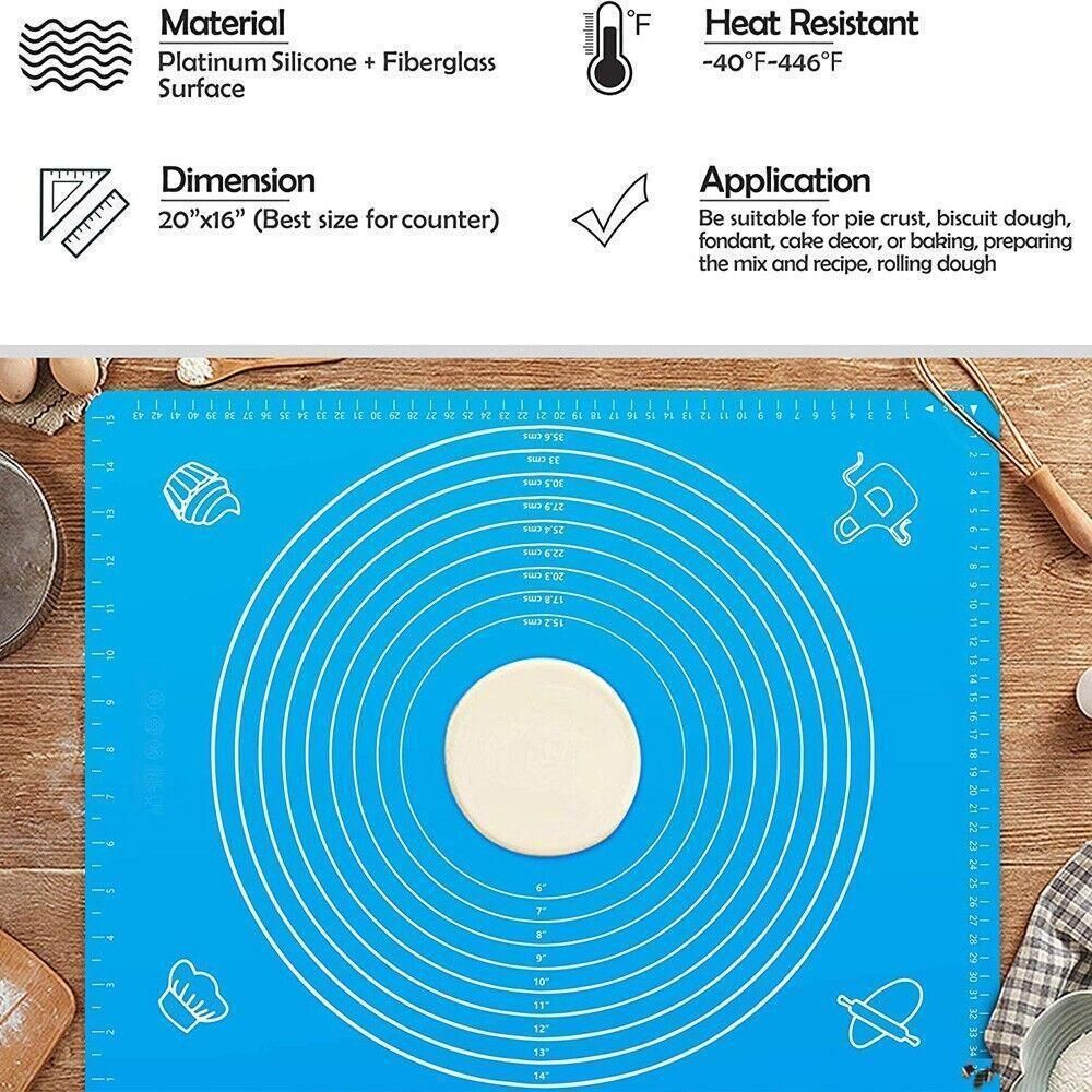 Green Reusable Non-Stick Silicone Rolling Dough Mat Cake Pastry Baking Fondant Sheet - 29*26cm