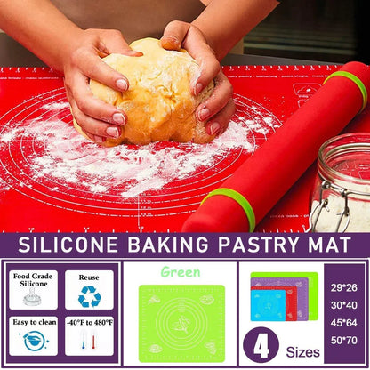 Green Reusable Non-Stick Silicone Rolling Dough Mat Cake Pastry Baking Fondant Sheet - 64*45cm