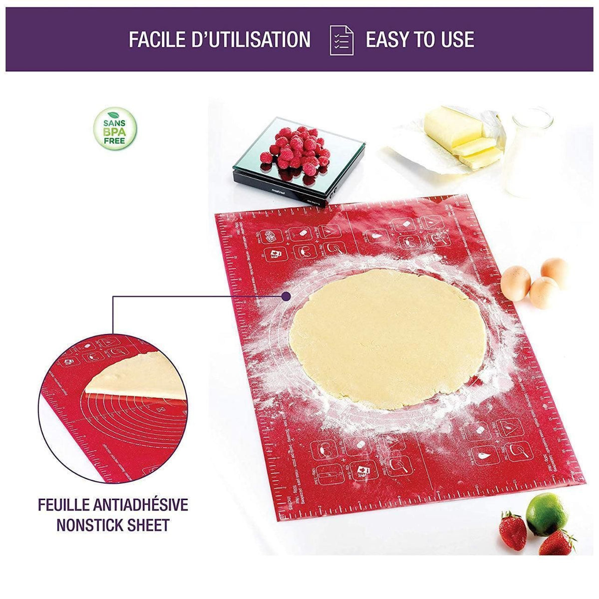 Green Reusable Non-Stick Silicone Rolling Dough Mat Cake Pastry Baking Fondant Sheet - 64*45cm
