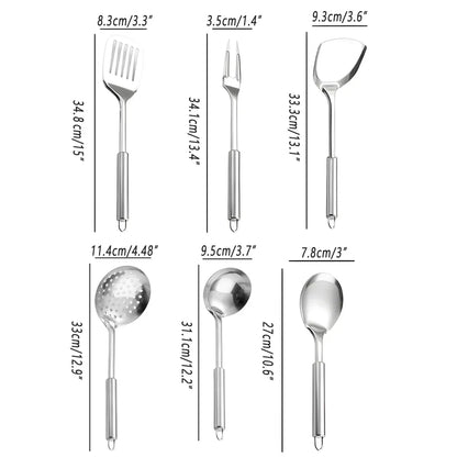 6PCS Stainless Steel Kitchen Utensil Set with Frying Spatula Colander and Spoon