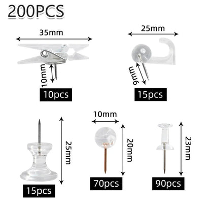 200pcs Office Bulletin Cork Board Accessories Staples Clip Pegs Push Pins