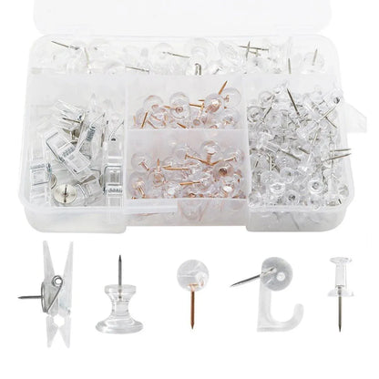 200pcs Office Bulletin Cork Board Accessories Staples Clip Pegs Push Pins