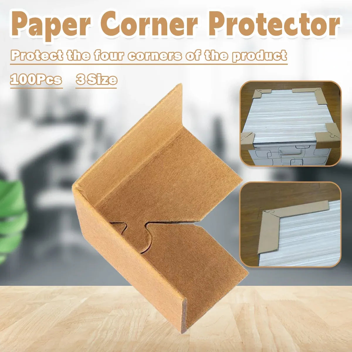 100pcs Kraft Paper Cardboard Corner Protector 90 Degree Angle Guard for Packing - 40x40x4mm