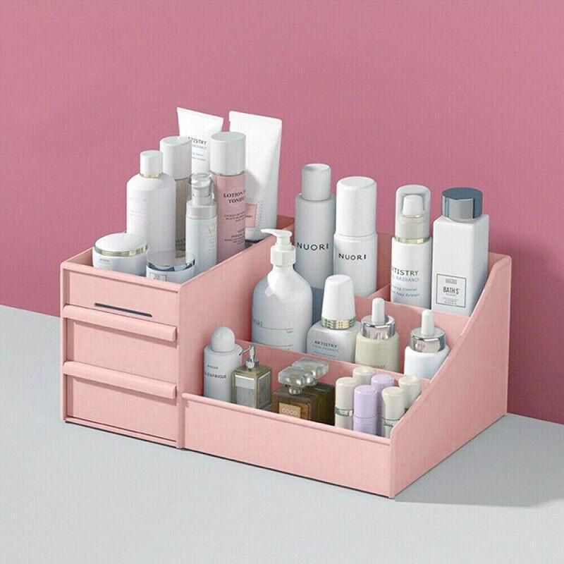 Cosmetic Makeup Organizer With Drawers Bathroom Skincare Storage Box Holder Case - White