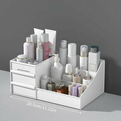 Cosmetic Makeup Organizer With Drawers Bathroom Skincare Storage Box Holder Case - White