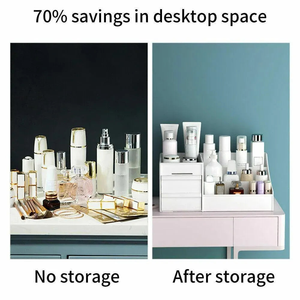 Cosmetic Makeup Organizer With Drawers Bathroom Skincare Storage Box Holder Case - White