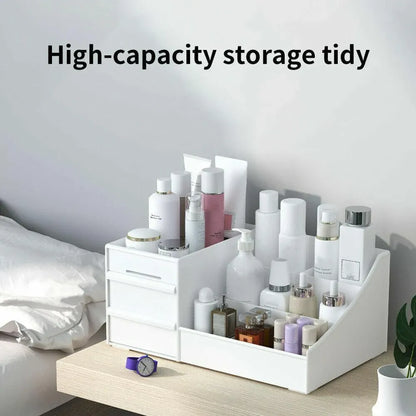 Cosmetic Makeup Organizer With Drawers Bathroom Skincare Storage Box Holder Case - White