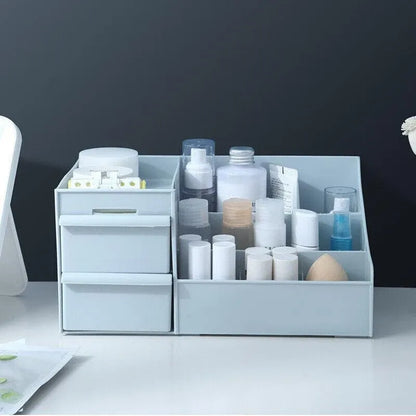 Cosmetic Makeup Organizer With Drawers Bathroom Skincare Storage Box Holder Case - White