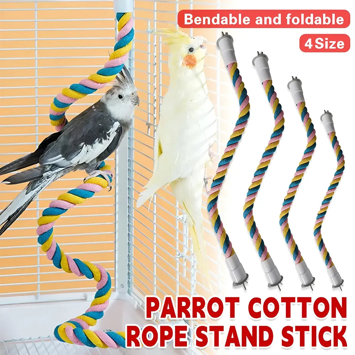 U Shaped Parrot Cotton Rope Climbing Toy Perch Stand for Bird Cage - 100cm