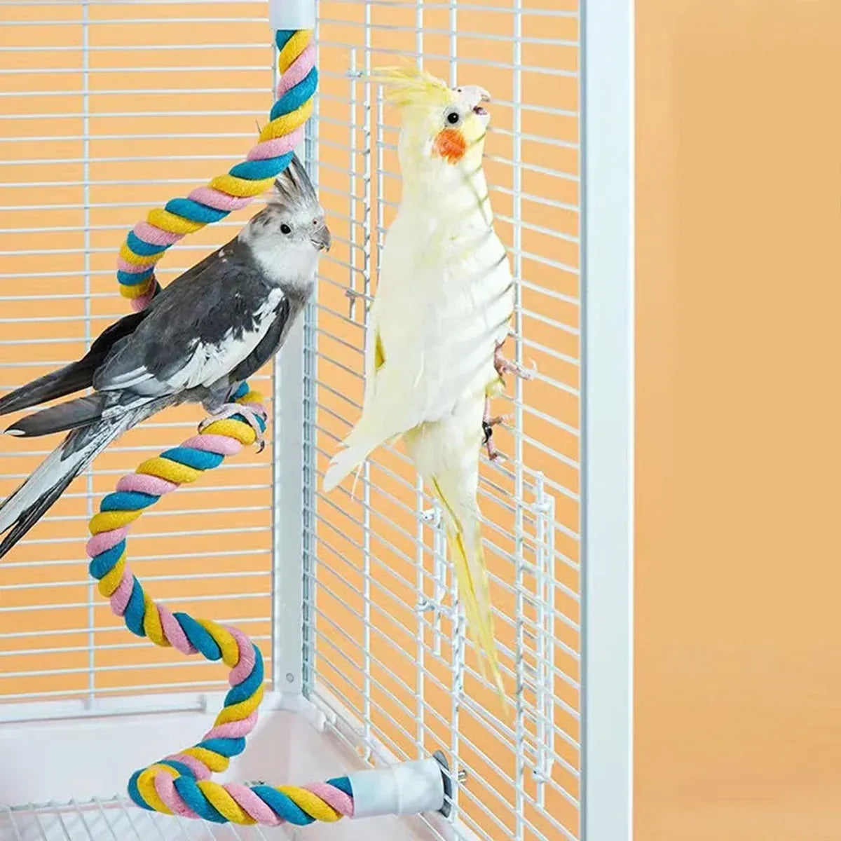 U Shaped Parrot Cotton Rope Climbing Toy Perch Stand for Bird Cage - 100cm