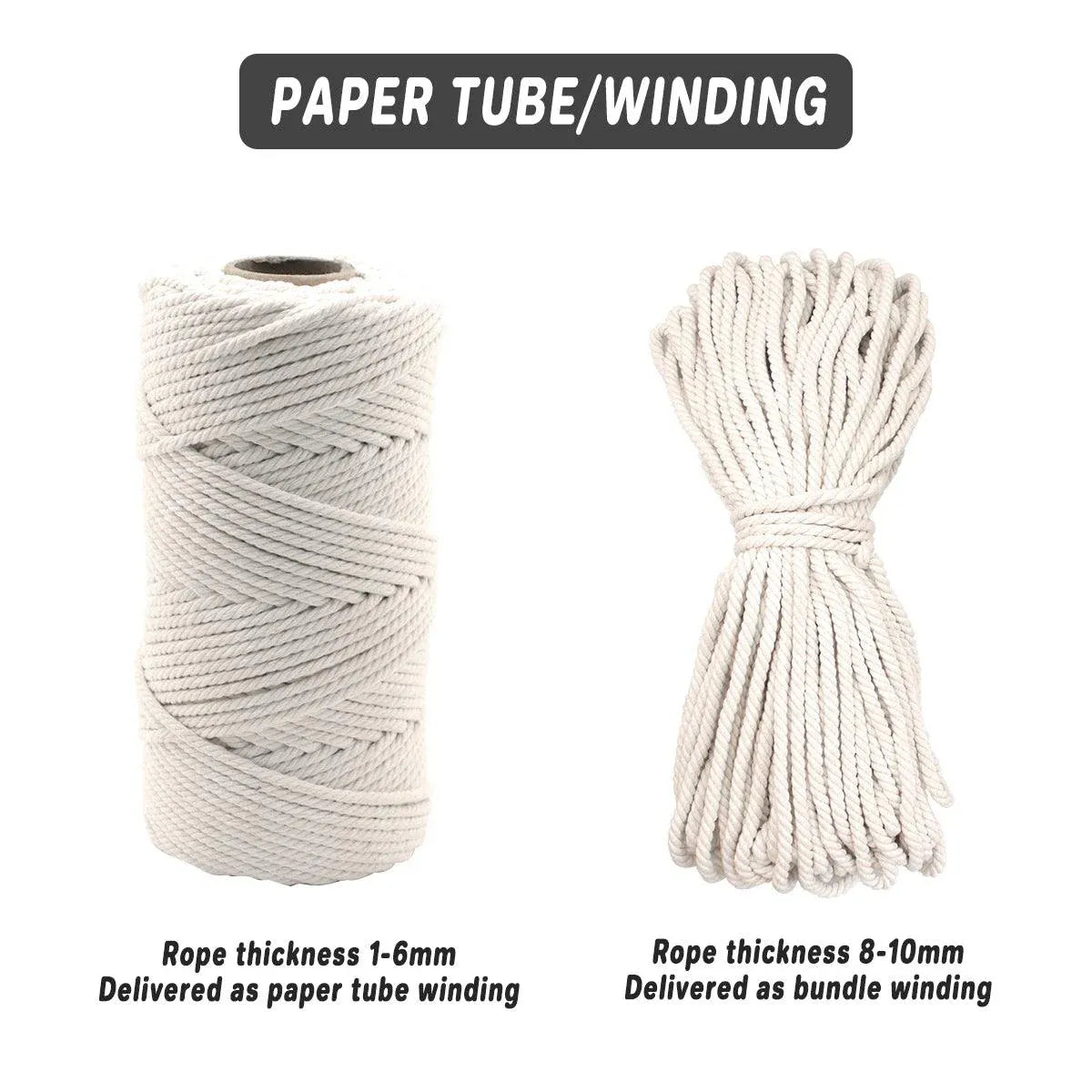 Cotton Rope Macrame Cord 1-12mm DIY Craft Tapestry Binding Decorative String - 6mm x 100m