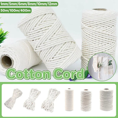Cotton Rope Macrame Cord 1-12mm DIY Craft Tapestry Binding Decorative String - 6mm x 100m
