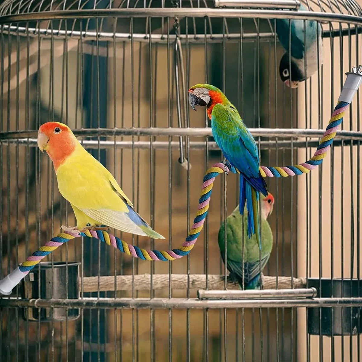 U Shaped Parrot Cotton Rope Climbing Toy Perch Stand for Bird Cage - 60cm