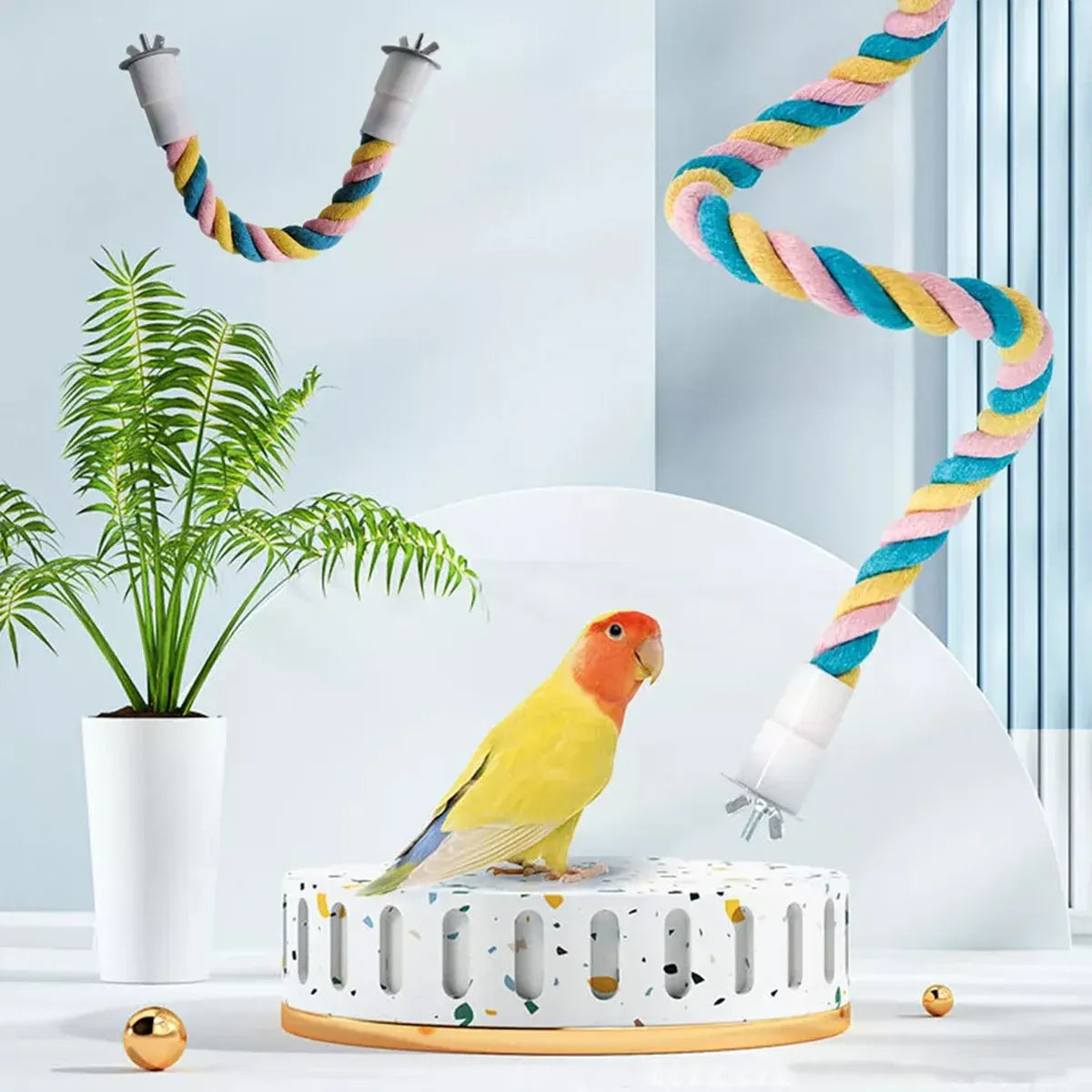 U Shaped Parrot Cotton Rope Climbing Toy Perch Stand for Bird Cage - 60cm
