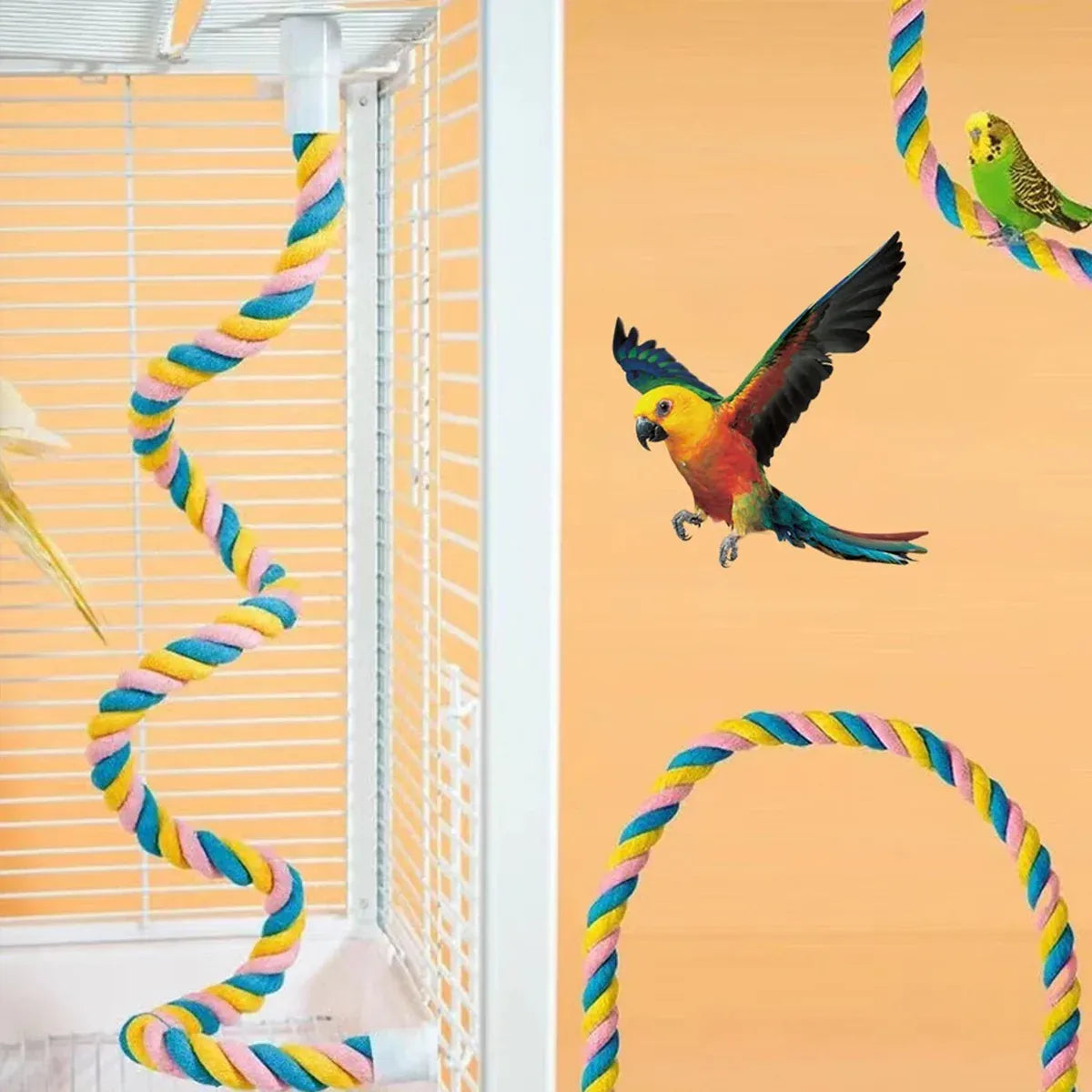 U Shaped Parrot Cotton Rope Climbing Toy Perch Stand for Bird Cage - 60cm