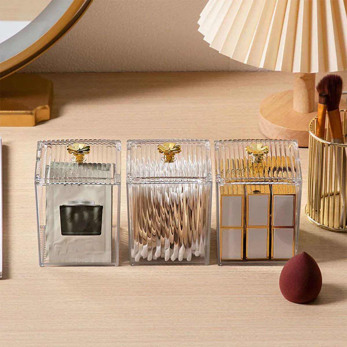 3PCS Transparent Storage Box Desktop Organiser Small Clear Container for Office